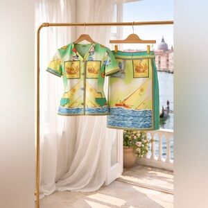 Versace Green and Yellow Knee-Length Pencil Skirt & Blazer